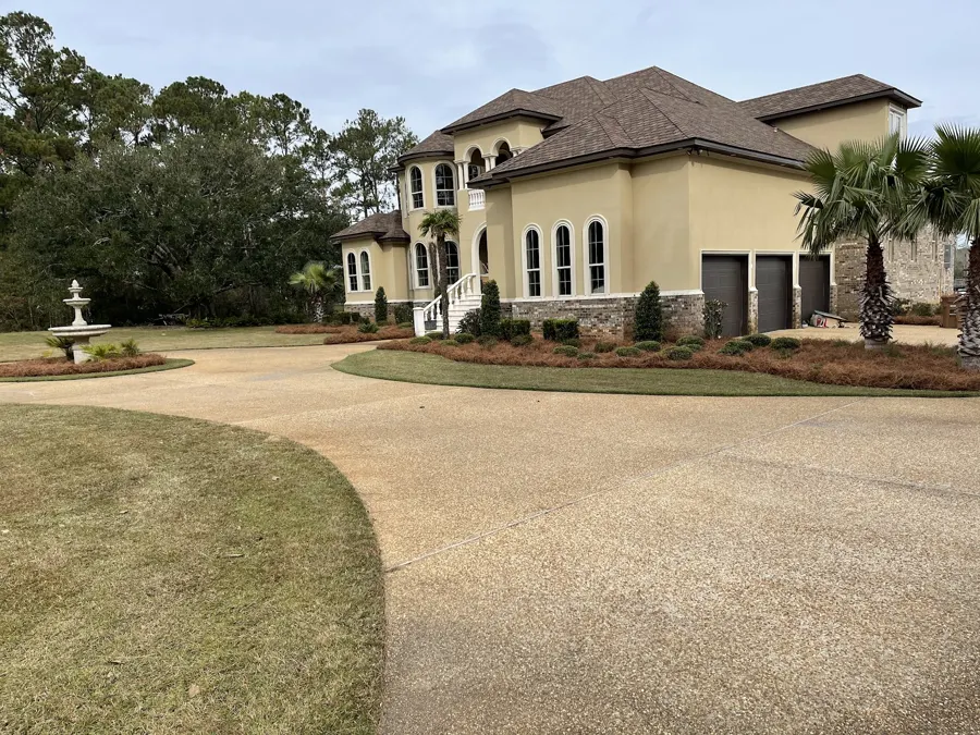 Freshly cut lawn and driveway